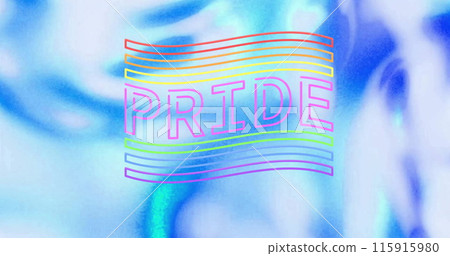 Image of rainbow flag with pride text on blue background 115915980