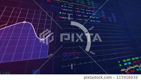 Image of financial data processing on black background Image of financial data processing on black background 115916038