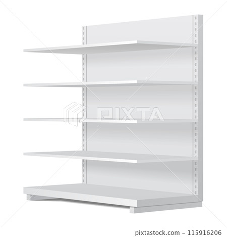 3d empty showcase display with retail shelves. Mock up. Vector 3d empty showcase display with retail shelves. Mock up. Vector 115916206