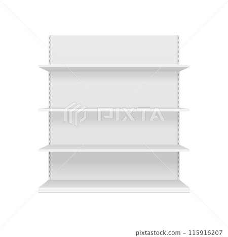 3d empty showcase display with retail shelves. Mock up. Vector 3d empty showcase display with retail shelves. Mock up. Vector 115916207