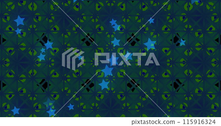 Image of blue stars over kaleidoscopic green and purple moving hypnotically in a seamless loop in th 115916324