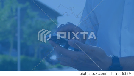 Image of digital cloud with percent going up over man using smartphone 115916339