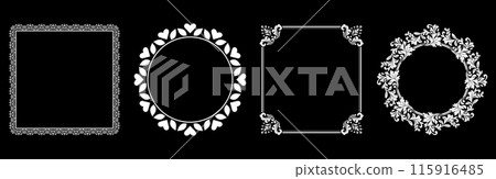 Set of decorative frames Elegant vector element for design in Eastern style, place for text. Floral black and white borders. Lace illustration for invitations and greeting cards. Set of decorative frames Elegant vector element for design in Eastern style, place for text. Floral black and white borders. Lace illustration for invitations and greeting cards. 115916485