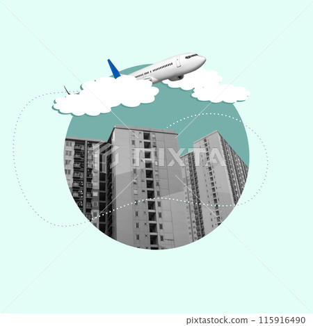 Passenger airplanes fly around the world Passenger airplanes fly around the world 115916490