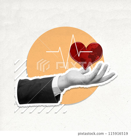 Businessman holding heartbeat line world heart health insurance concept 115916519
