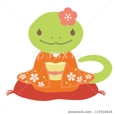 Illustration of a cute snake girl wearing a kimono, material for New Year's cards for the Year of the Snake 115916636