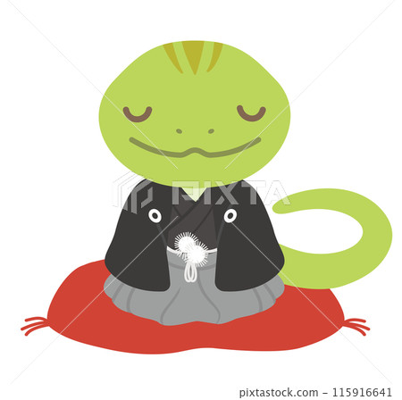 Illustration of a cute snake wearing a kimono, material for New Year's cards for the Year of the Snake 115916641