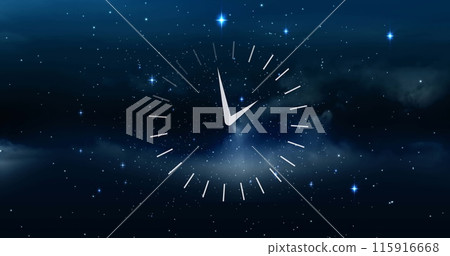 Image of clock moving over stars on black background Image of clock moving over stars on black background 115916668
