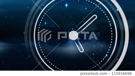 Image of clock moving over stars on black background Image of clock moving over stars on black background 115916696