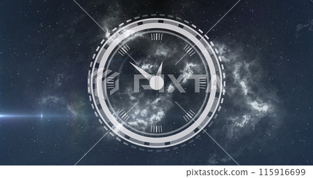 Image of clock moving over stars on black background Image of clock moving over stars on black background 115916699