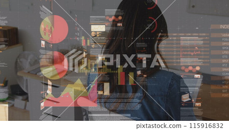 Image of financial data processing over caucasian businesswomen 115916832