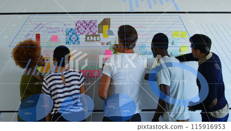 Image of data processing over diverse business people talking 115916953