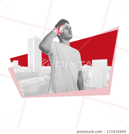 Portrait of an Indonesian man with Indonesian flag ornament 115916969