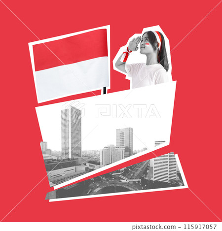 Portrait of an Indonesian woman with Indonesian flag ornament 115917057