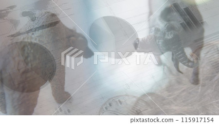 Image of data processing over bear and bullock figures Image of data processing over bear and bullock figures 115917154