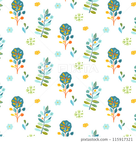 Floral eamless pattern plants, flowers, white background bright, vibrant color flower Spring summer designs, textiles, and wallpapers. Captures a fresh and playful vibe with folk art influences and Floral eamless pattern plants, flowers, white background bright, vibrant color flower Spring summer designs, textiles, and wallpapers. Captures a fresh and playful vibe with folk art influences and 115917321