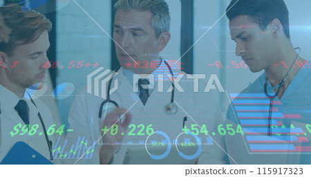Image of financial data processing over diverse doctors Image of financial data processing over diverse doctors 115917323