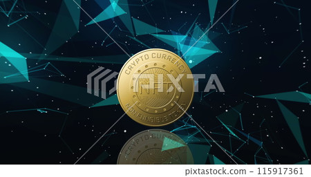 Image of nft text on golden coin and network of connections over dark background Image of nft text on golden coin and network of connections over dark background 115917361