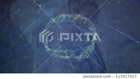 Image of human brain spinning over network of connections 115917427