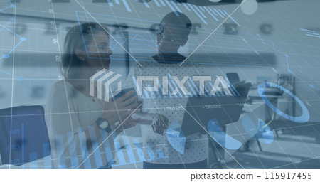 Image of financial data processing over diverse business people 115917455