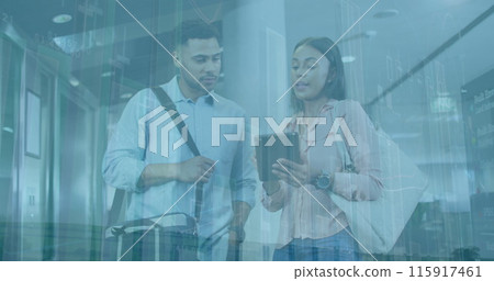 Image of financial data processing over diverse business people 115917461