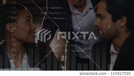 Image of data processing over diverse business people in office 115917505