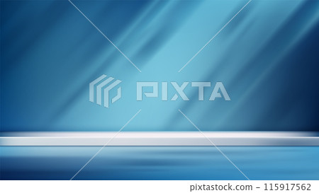 White Shelf on Light Blue Background, Minimalist Modern Design with Soft Shadow and Blurred Light Source White Shelf on Light Blue Background, Minimalist Modern Design with Soft Shadow and Blurred Light Source 115917562