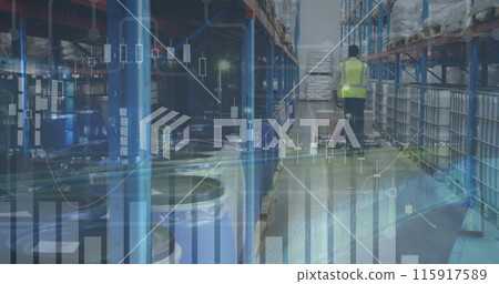 Image of data processing over empty warehouse Image of data processing over empty warehouse 115917589