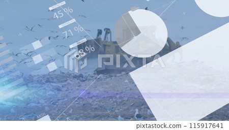 Image of graph and data over bulldozer on waste dump 115917641