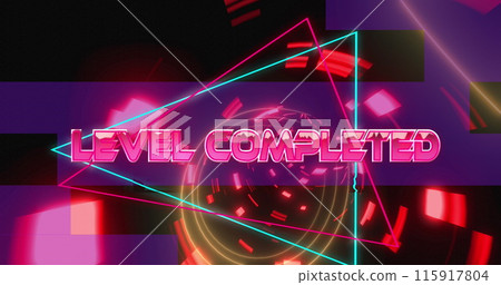 Image of level completed text over neon tunnel 115917804