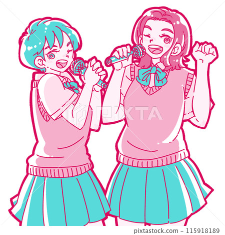 兩個高中女生唱卡拉 OK 115918189