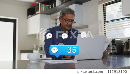 Image of emoji icons over man using laptop 115918190