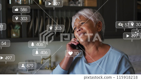 Image of social media icons over vr headset 115918218