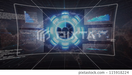 Image of data processing over clouds on black background Image of data processing over clouds on black background 115918224
