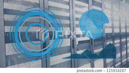 Image of digital data processing over server room Image of digital data processing over server room 115918287
