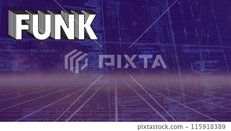 Image of funk text and data processing over black background Image of funk text and data processing over black background 115918389