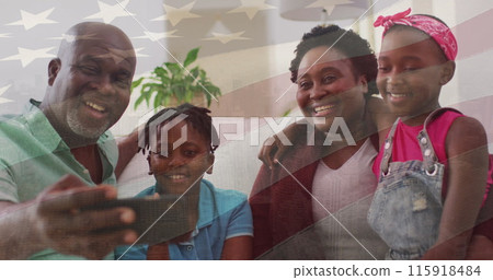 Image of usa flag over happy african american family 115918484