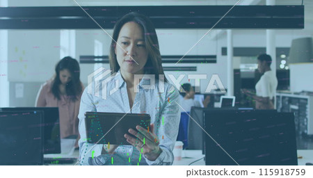Image of data processing over diverse business people in office Image of data processing over diverse business people in office 115918759