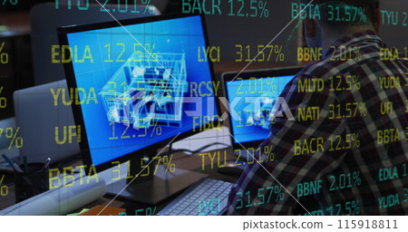 Composite of financial data processing over businessman using computer in office 115918811