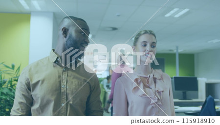 Image of network of connections over business people using phone headsets Image of network of connections over business people using phone headsets 115918910