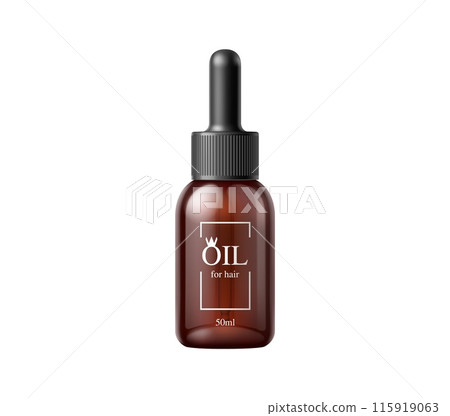 Hair oil bottle, cosmetic product package template. Isolated 3d vector realistic mockup of brown dropper bottle for hair care nourishing and moisturizing routine providing shine and smoothness to hair Hair oil bottle, cosmetic product package template. Isolated 3d vector realistic mockup of brown dropper bottle for hair care nourishing and moisturizing routine providing shine and smoothness to hair 115919063