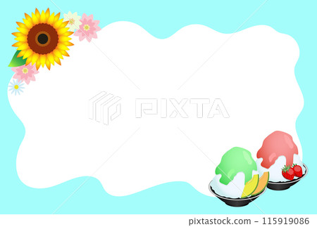 夏季框架用瓜和草莓刨冰和向日葵 115919086