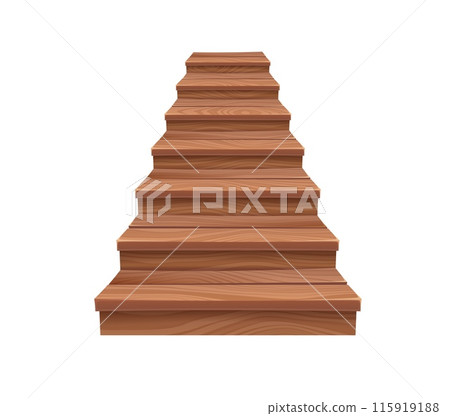 Wooden stairs, isolated cartoon vector wood staircase. Ladder architectural element crafted from natural timber in suburban cottage or house, connecting different levels within a building structure 115919188