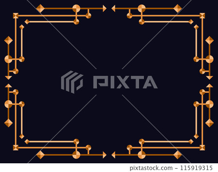 Art deco frame. Vintage linear border. Design a template for invitations, leaflets and greeting cards. Geometric golden frame. The style of the 1920s - 1930s. Vector illustration 115919315