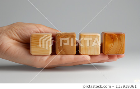 Hands arranging wooden blocks 115919361
