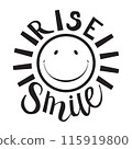 rise smile word and sun handwritten black color. Motivational positive fashion text. Vector clipart 115919800