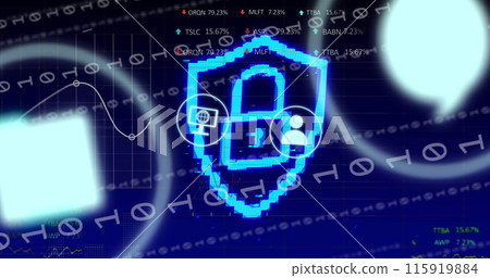 Image of data processing over media and padlock icons 115919884