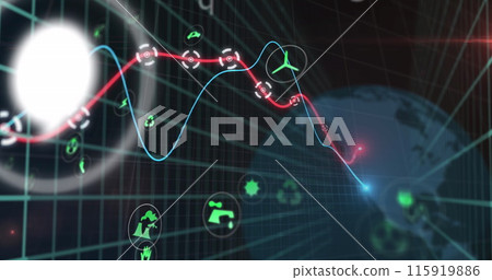 Image of ecology icons and data processing over globe Image of ecology icons and data processing over globe 115919886