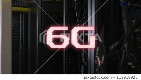 Image of 6g text banner against empty computer server room Image of 6g text banner against empty computer server room 115919925