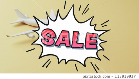 Image of sale text over plane on beige background 115919937